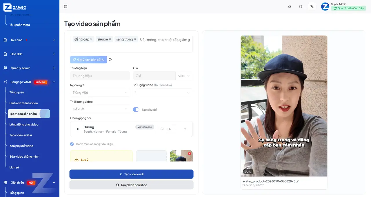 Tạo video sản phẩm