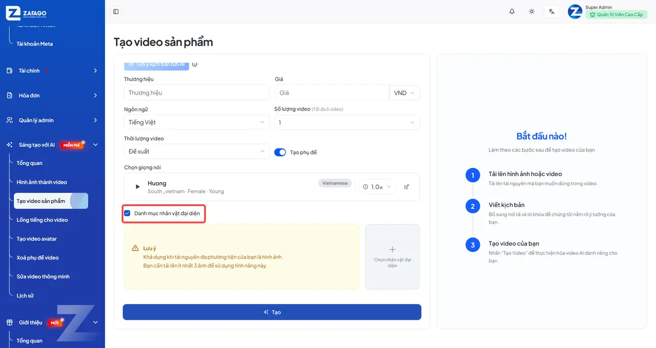 Tạo video sản phẩm